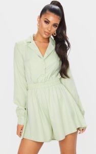 Sage Green Floaty Short Shirt Style Playsuit