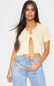 Sand Brushed Rib Button Front Short Sleeve Top