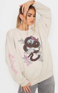 Prettylittlething - Sand dragon print washed long sleeve sweater