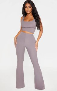Shape Charcoal Ribbed Flared Trouser