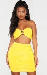 Shape Chartreuse Ruched Ring Detail Crop Top