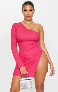 Shape Hot Pink One Shoulder Split Bodycon Dress