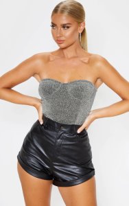 Prettylittlething - Silver glitter cup corset