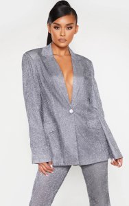 Prettylittlething - Silver glitter oversized blazer