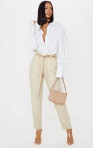 Prettylittlething - Stone coated paperbag waist trouser