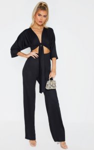 Prettylittlething - Tall black crepe batwing cut out jumpsuit