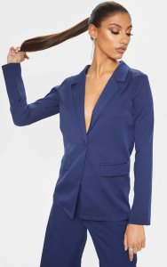 Prettylittlething - Tall midnight blue oversized woven suit blazer