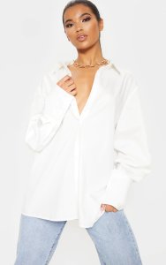 Prettylittlething - White oversized cuff shirt