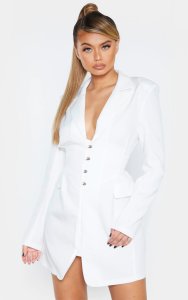 Prettylittlething - White pin detail corset blazer dress