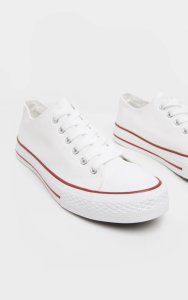 White Stripe Lace Up Canvas Trainer