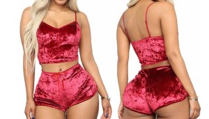 Crushed Velvet Bralette & Shorts Pyjama Set - 3 Colours & 5 Sizes