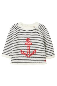Boys Joules White Beau Stripe Tractor Knitted Jumper -  White