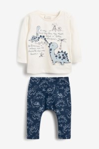 Boys Next Blue Dinosaur T-Shirt And Legging Two Piece Set (0mths-3yrs) -  White