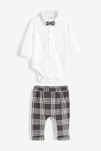 Boys Next Grey Check Three Piece Smart Shirt Bodysuit, Bow Tie And Trouser Set (0mths-2yrs) -  Grey