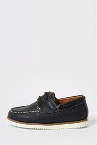 Boys River Island Navy Rubber Patched Boat Shoes -  Blue