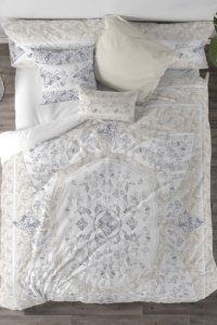 Cotton Flower Duvet Cover and Pillowcase Set -  Natural