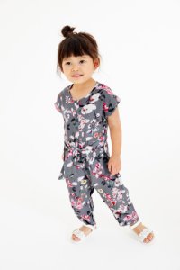 Girls Next Charcoal Floral Jumpsuit (3mths-7yrs) -  Grey