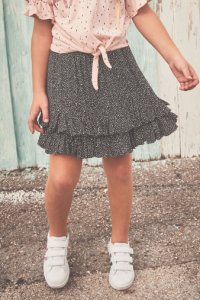 Girls Next Monochrome Spot Ruffle Skirt (3-16yrs) -  Black