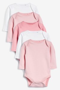 Girls Next Pink/White 5 Pack GOTS Organic Cotton Long Sleeve Bodysuits (0mths-3yrs) -  Pink
