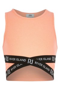 Girls River Island Coral Cross Over Crop Top -  Orange