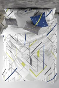 Happy Friday Perspective Geo Cotton Duvet Cover and Pillowcase Set -  White