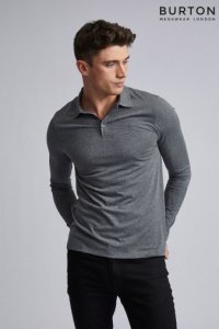 Mens Burton Long Sleeve Polo Shirt -  Grey
