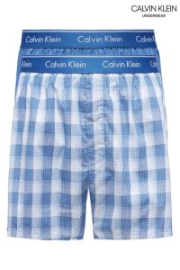 Mens Calvin Klein Woven Boxers Two Pack -  Blue