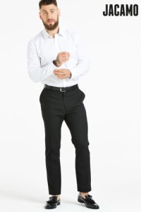 Mens Jacamo Plus Size Plain Front Slim Fit Trousers -  Black