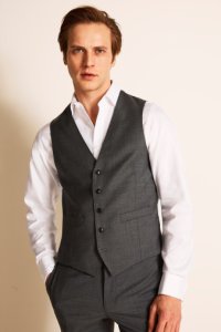 Mens Moss 1851 Tailored Fit Grey Twill Waistcoat -  Grey