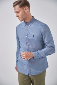 Mens Next Blue With Stag Long Sleeve Oxford Shirt -  Blue