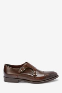 Mens Next Brown Signature Italian Leather Monk Shoes -  Brown