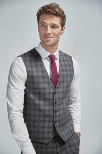 Mens Next Charcoal Check Suit: Waistcoat -  Grey