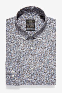 Mens Next Denim Floral Slim Fit Single Cuff Italian Fabric Texta Signature Shirt -  Blue