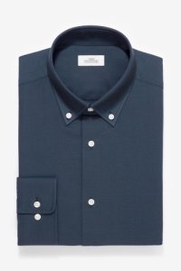 Mens Next Denim Navy Slim Fit Single Cuff Easy Care Oxford Shirt -  Blue