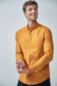Mens Next Mustard Regular Fit Long Sleeve Oxford Shirt -  Yellow