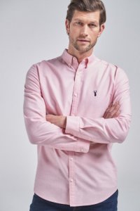 Mens Next Pink With Stag Long Sleeve Oxford Shirt -  Pink