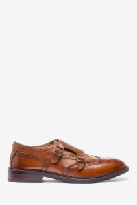 Mens Next Tan Leather Modern Heritage Leather Monk Shoes -  Brown