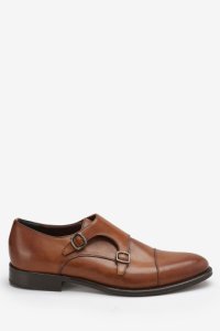 Mens Next Tan Signature Italian Leather Monk Shoes -  Brown