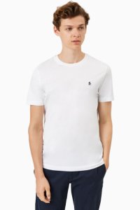 Mens Original Penguin Pinpoint T-Shirt Featuring Pete The Penguin Chest Placement Logo -  White