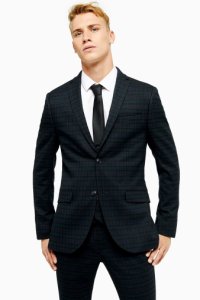 Mens Topman Check Super Skinny Fit Suit Blazer With Notch Lapels -  Green