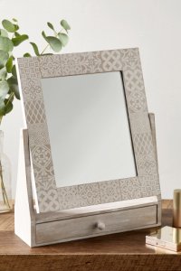 Next Etched Tile Print Vanity Mirror -  Natural