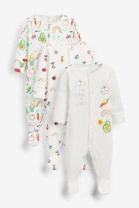 Next Multi 3 Pack Vegetable Print Sleepsuits (0mths-2yrs) -  Cream