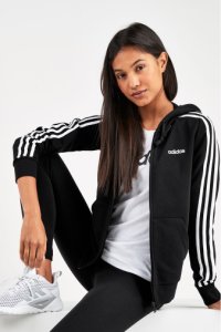 Womens adidas 3 Stripe Zip Through Hoody -  Black