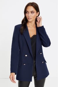 Womens Boohoo Double Breasted Military Blazer -  Blue