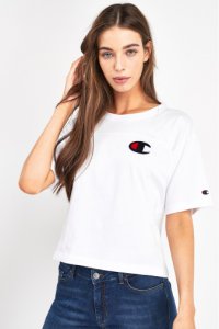 Womens Champion Large Logo Cropped T-Shirt -  White