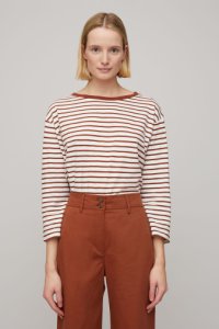 Womens Jigsaw Brown Stripe Slouchy Breton T-Shirt -  Brown