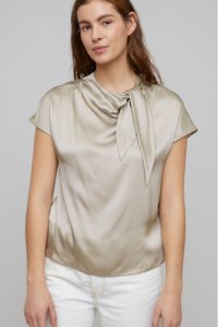 Womens Jigsaw Grey Tie Neck Jersey Silk Front T-Shirt -  Grey