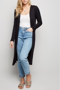 Womens New Look Fine Knit Rib Longline Cardigan -  Black