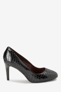 Womens Next Black Croc Effect Extra Wide Fit Almond Toe Court Shoes -  Black