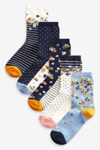 Womens Next Blue Floral Ankle Socks Five Pack -  Blue